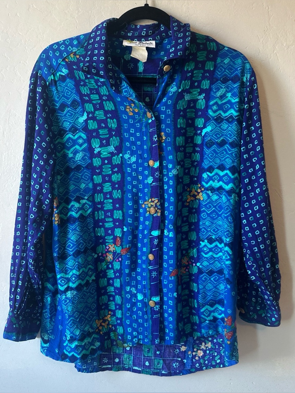 Vintage 90s Two Potato Laguna Beach Ca Southwestern Rayon Top Boho USA Made M